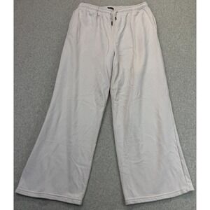 Angel Cult Womens Wide Leg Sweatpants Ivory Elastic Waist Drawstring Fleece XL